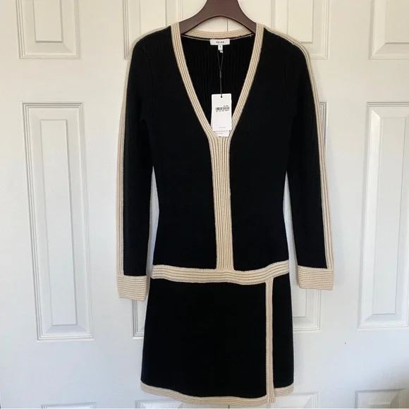 Reiss Knit Dress Color Block Black white